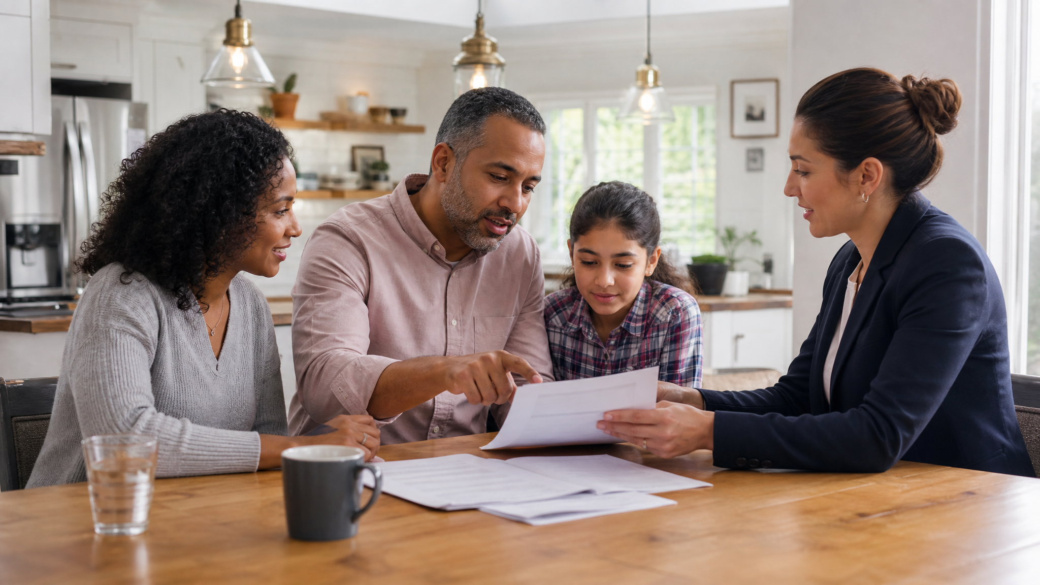 Family reviewing important documents with professional help