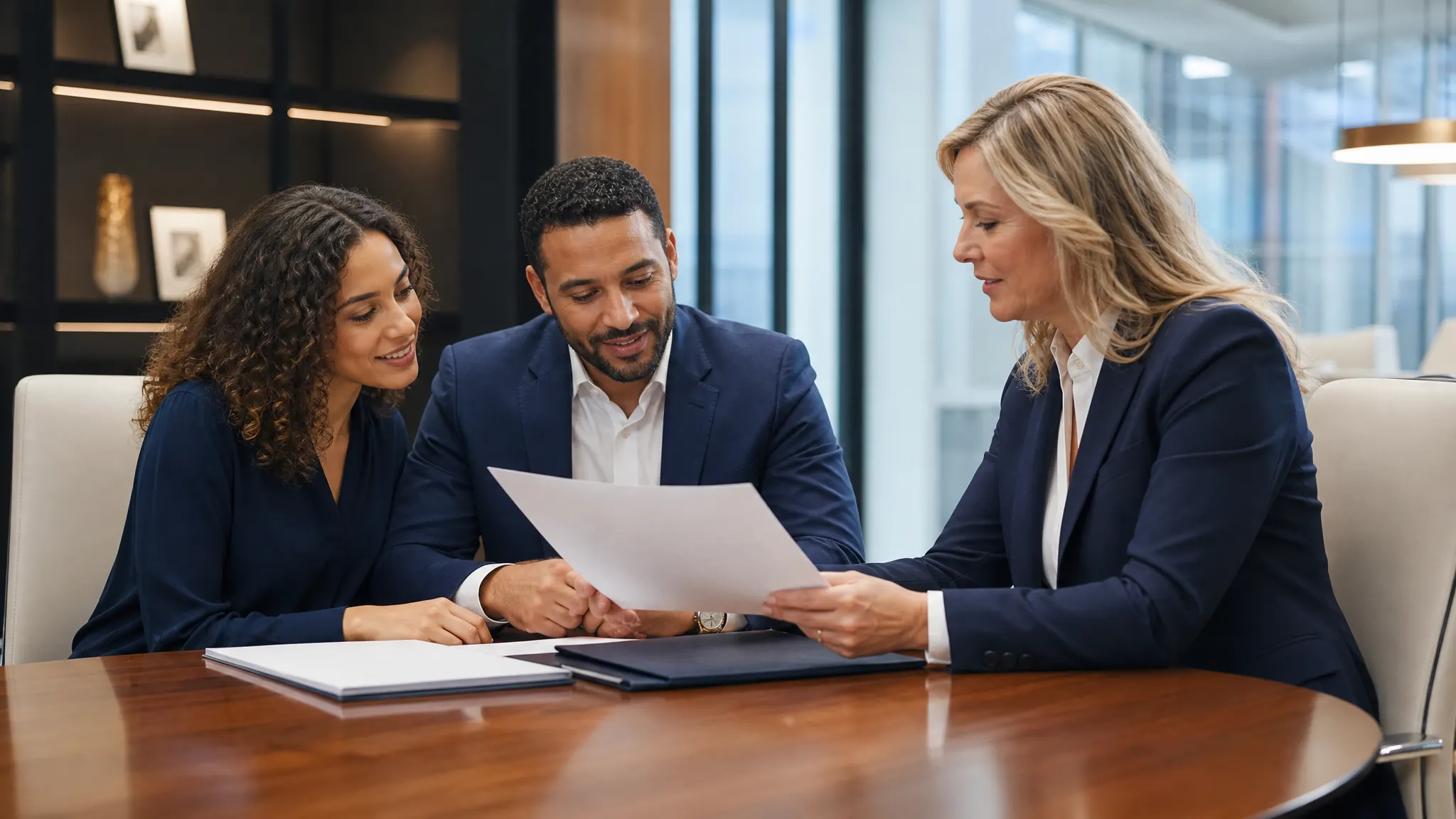 High-end professional document preparation meeting with real people